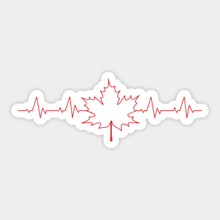 I Love Canada Maple Leaf Heart Beats Design the Canadian Flag Icon - Red Sticker